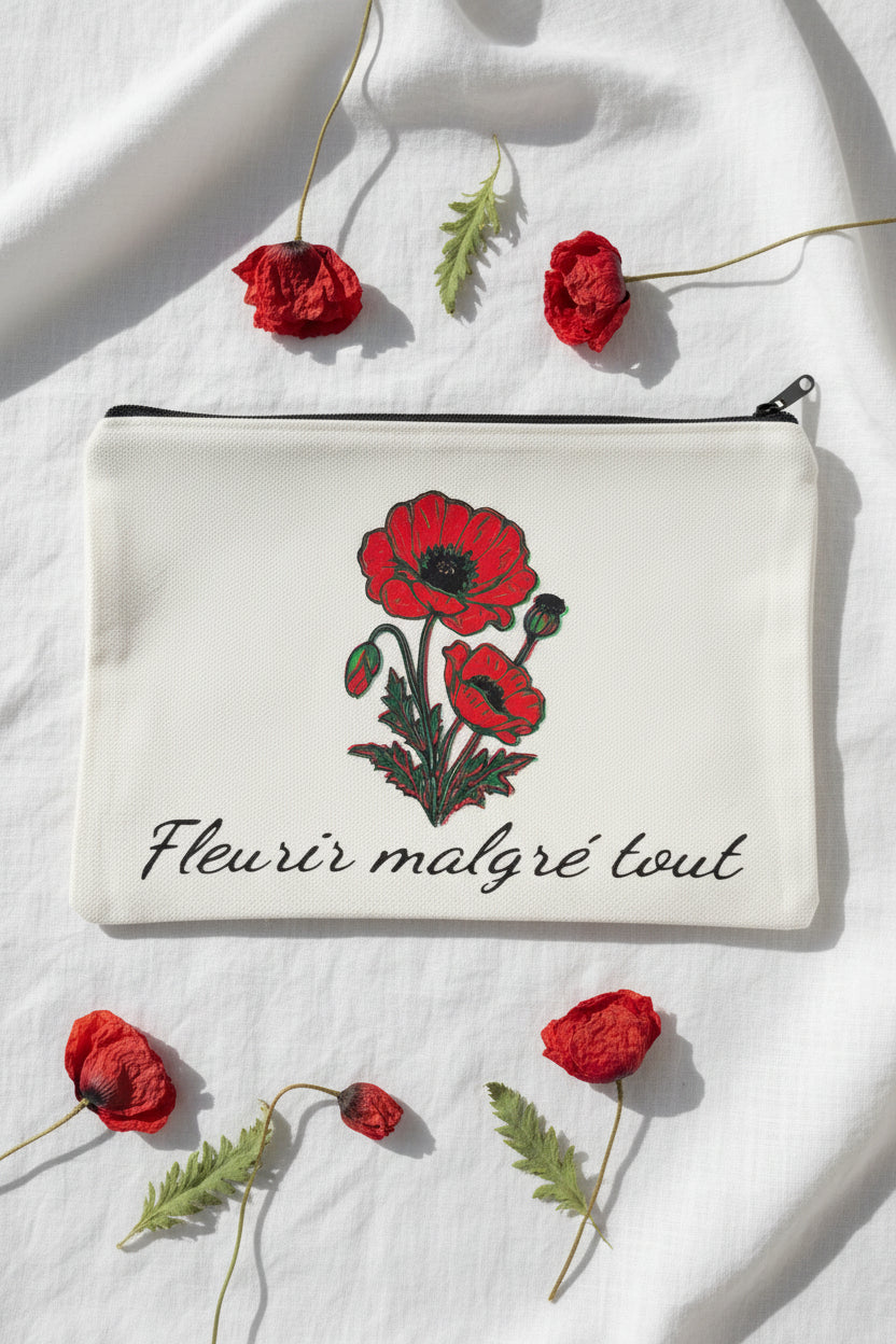 Trousse personnalisée coquelicots avec une phrase | IL Flocage